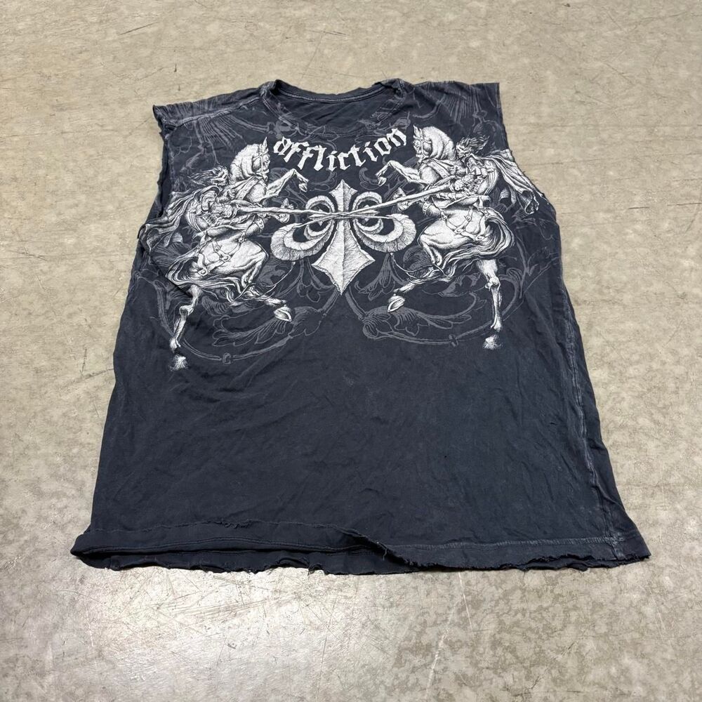 Affliction Men's Black and Grey T-shirt